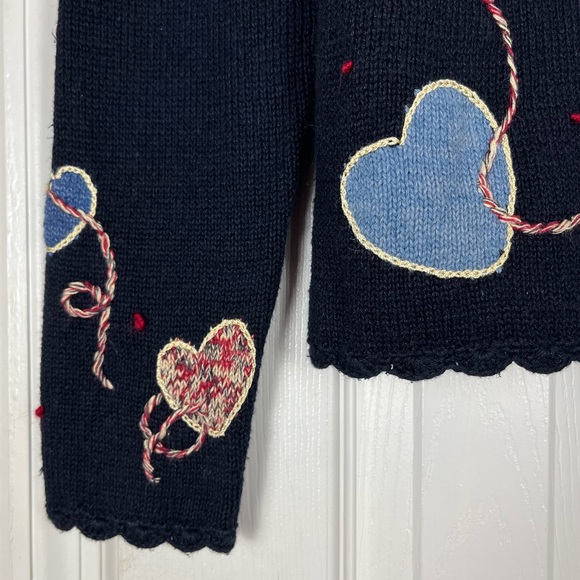 Vintage Y2K Christopher & Banks Hand Embroidered Strung Hearts Cardigan Sweater - Picture 2 of 8